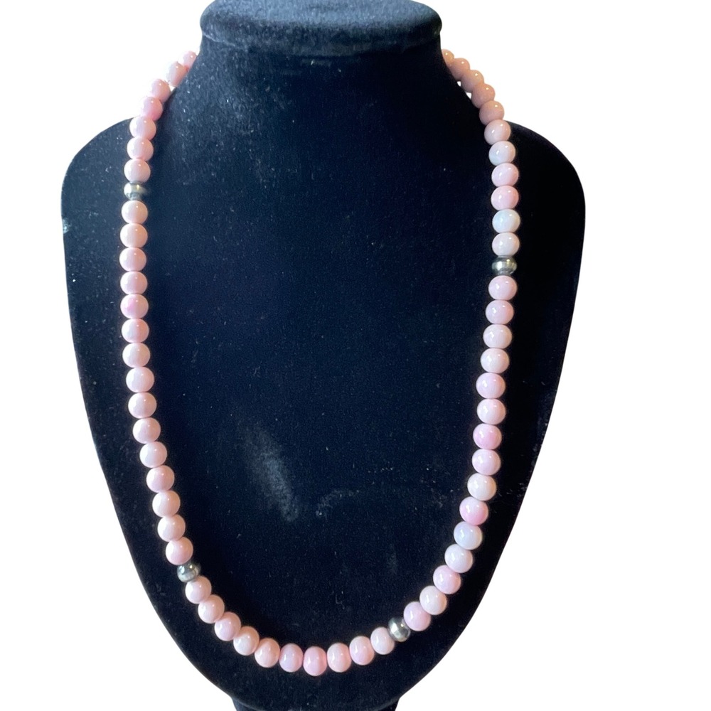 Navajo Handcrafted Pink Conch and Sterling Silver Pearls 18" with Navajo Clasp
